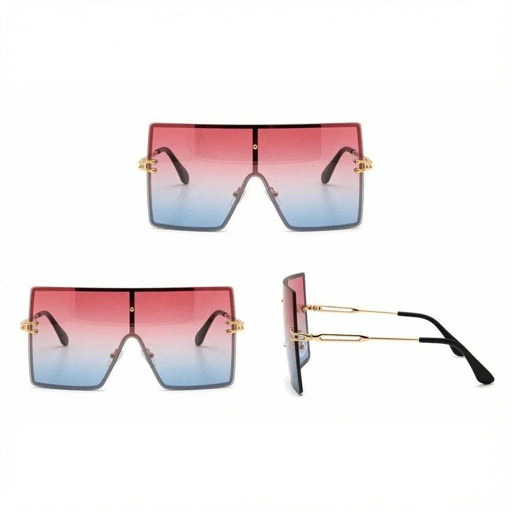 Oversized Shield Sunglasses Bold Pink Blue Gradient Finish Women Eyewear Luxury